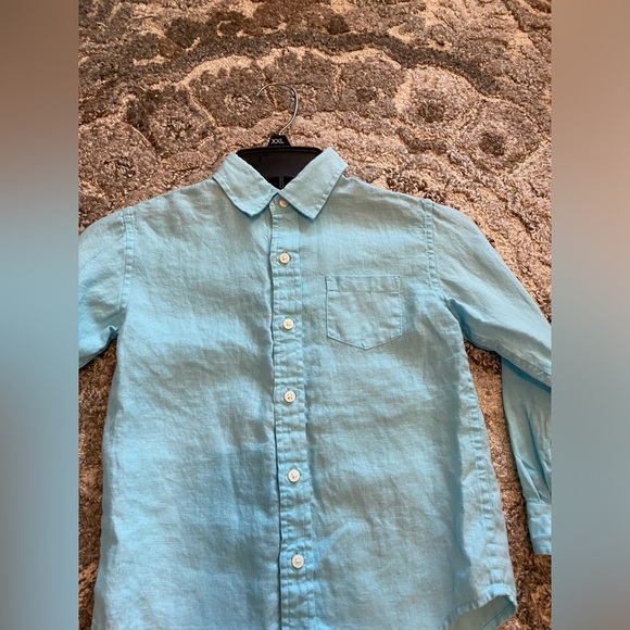 Janie and Jack Shirt Youth Boys Size 5 Blue 100% Linen Button Up Picture Beach - Picture 2 of 8